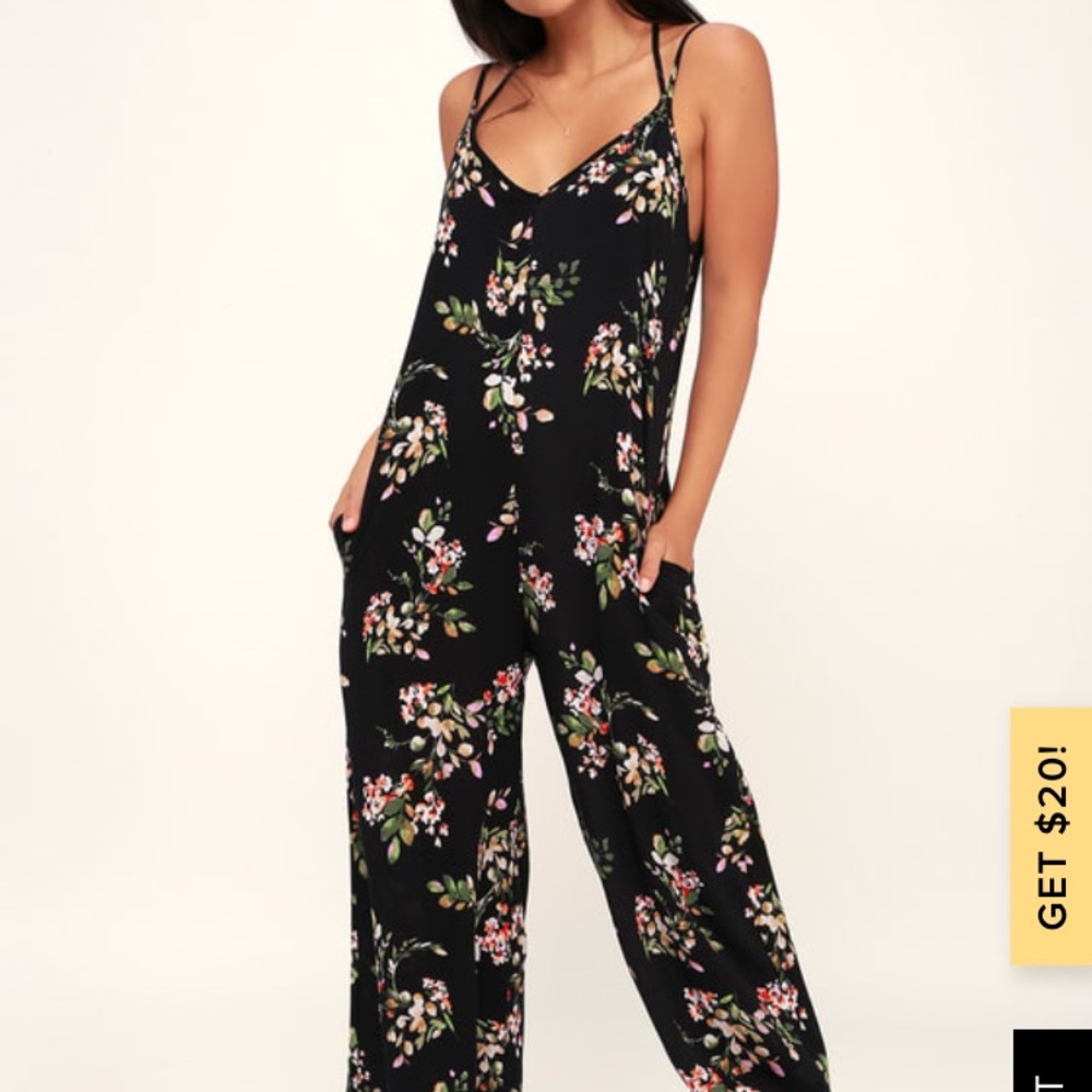 MAMBO NO. 5 BLACK FLORAL PRINT WIDE-LEG JUMPSUIT